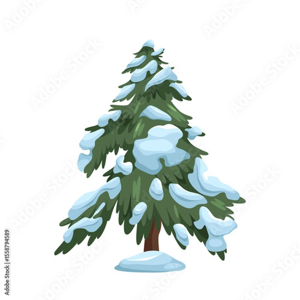 Fototapeta Winter fir tree isolated or snowy evergreen plant. Forest and wood, natural snow park element. Cold forestry timber or trunk. Woodland environment. Flora for new year or Christmas spruce. Botany.