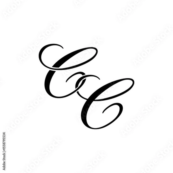 Obraz Elegant CC Monogram Logo in Black Script – Luxury Calligraphy Initial Design on White Background