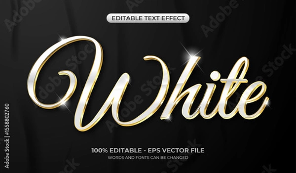 Fototapeta Realistic white and golden chrome text effect. 3D luxury glossy silver metallic text effect