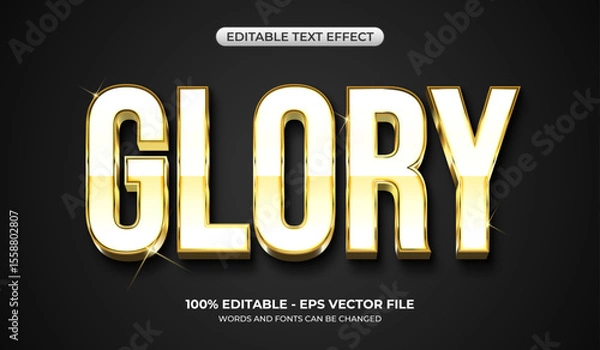 Fototapeta Realistic white and golden chrome text effect. 3D luxury glossy silver metallic text effect