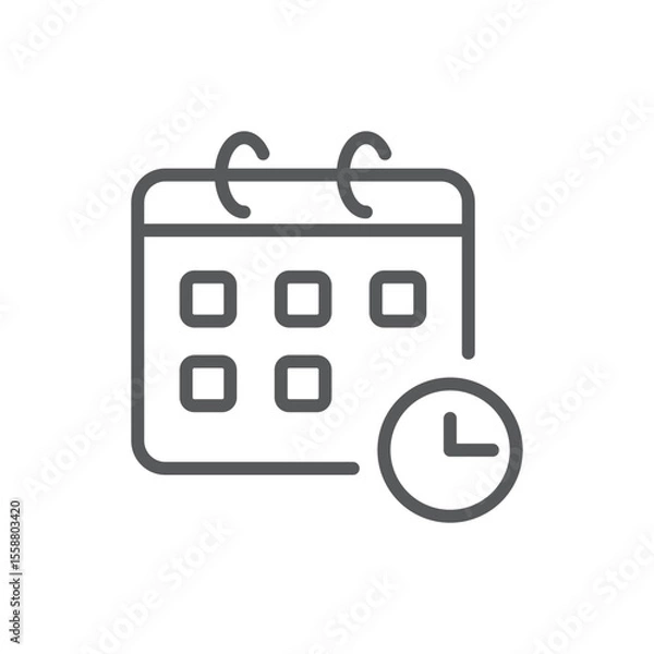 Obraz Line style icon of a calendar with a clock, representing scheduled events, appointments, time management, and deadlines