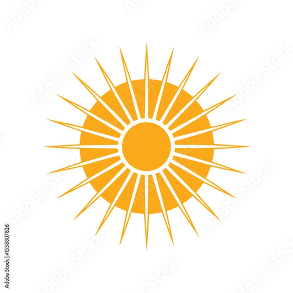 Obraz Minimalist vector sun with geometric burst rays in radial symmetry, line art style on white background in Adobe Illustrator Artwork