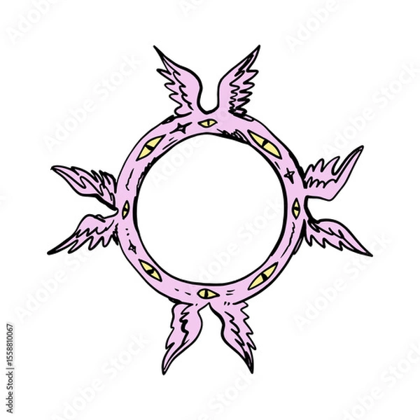 Fototapeta Bible cartoon pink accurate angel hand-drawn doodle psychedelic illustration with many eyes isolated clipart on white background. Perfect for tattoo or sticker or t shirt print and more. Be not afraid