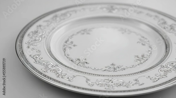 Fototapeta Explore elegant silver plate with intricate design for table setting and formal dining experience today