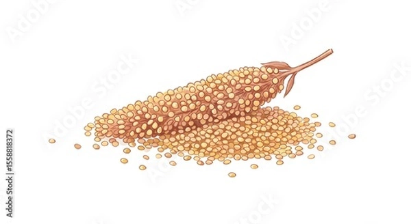 Fototapeta Hand-drawn Illustration of Sorghum Grain and Seeds, Isolated on White