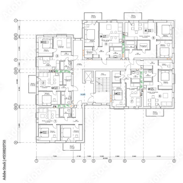 Obraz Vector architectural project of a multistory building floor plan	
