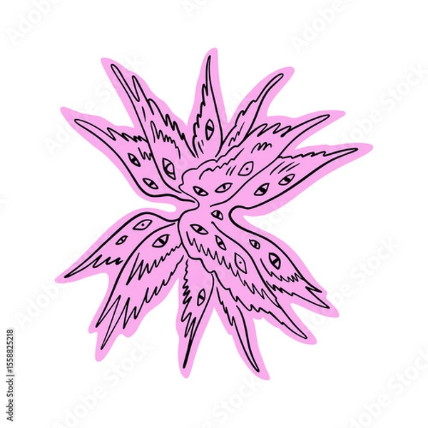 Fototapeta Bible cartoon pink accurate angel hand-drawn doodle psychedelic illustration with many eyes isolated clipart on white background. Perfect for tattoo or sticker or t shirt print and more. Be not afraid