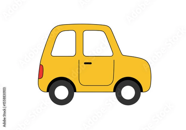 Obraz A simple yellow cartoon car is depicted on a white background