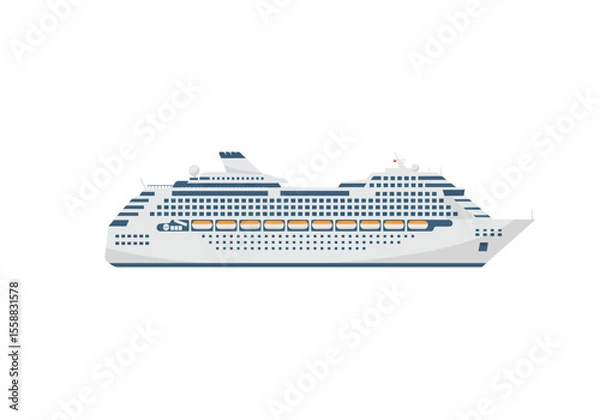 Fototapeta Cruise ship large passenger vessel white hull multidecked with orange lifeboats