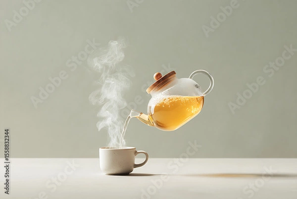 Obraz Warm Tea Being Served in a Calm Minimal Setting