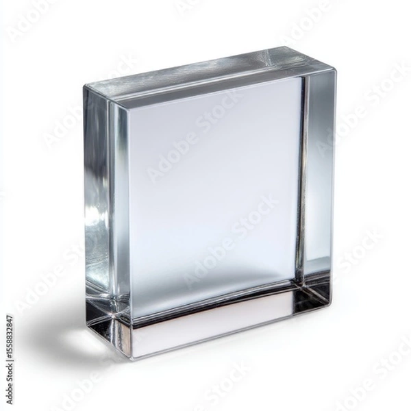Fototapeta Clear acrylic block with a white background isolated on a simple bright white surface.