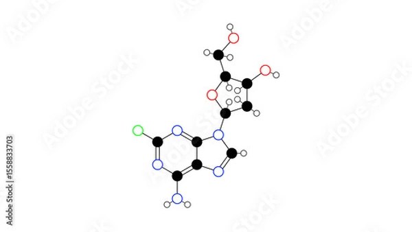 Fototapeta cladribine molecule, structural chemical formula, ball-and-stick model, isolated image antineoplastic agent