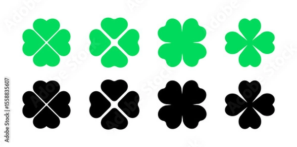 Obraz Clover four leaf vector shamrock icon. St Patrick luck clover good irish green heart flat shamrock isolated symbol