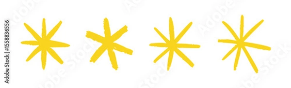 Obraz Star crayon pencil chalk hand drawn background sketch color. Yellow crayon star collage sticker doodle element.