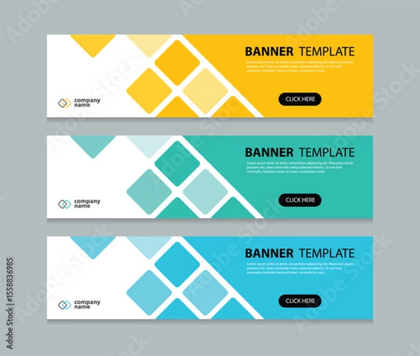 Fototapeta Set abstract horizontal web banner design background template. three color style. Suitable for web and social media ads. Vector illustration file with Space to add pictures.