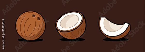 Obraz Coconut cartoon vector icon illustration. Coco nut fruit isolated cartoon palm summer tropical logo
