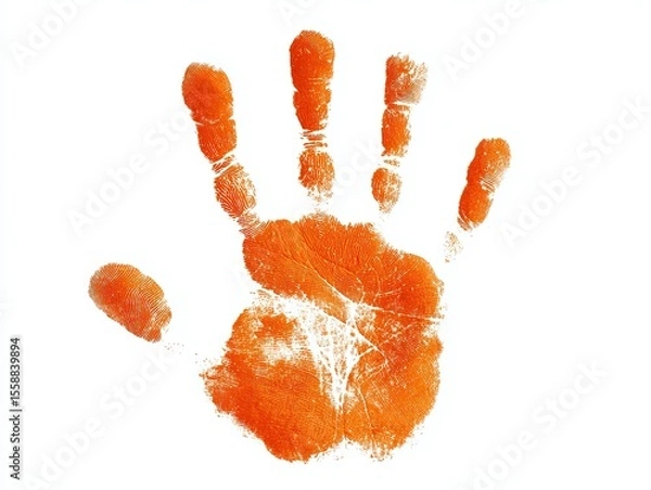 Fototapeta Handprint in Solid Orange Color on a White Background
