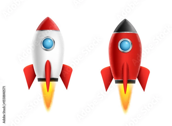 Obraz Rocket vector icon launch space. Cartoon rocket spaceship background illustration clipart 3d isolated design icon