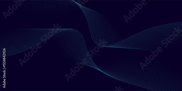 Obraz A dynamic and abstract digital design with flowing blue waveforms against a dark background,smooth, curving lines and dotted patterns that create a sense of movement and energy.