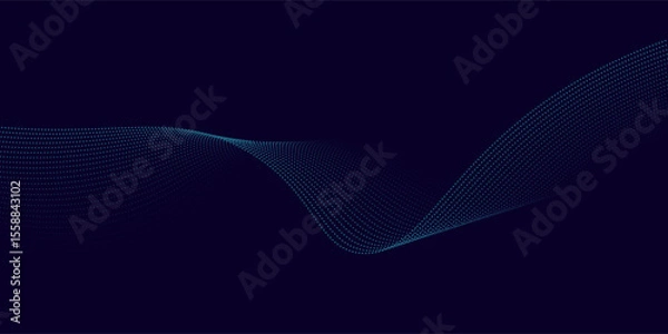 Obraz A dynamic and abstract digital design with flowing blue waveforms against a dark background,smooth, curving lines and dotted patterns that create a sense of movement and energy.