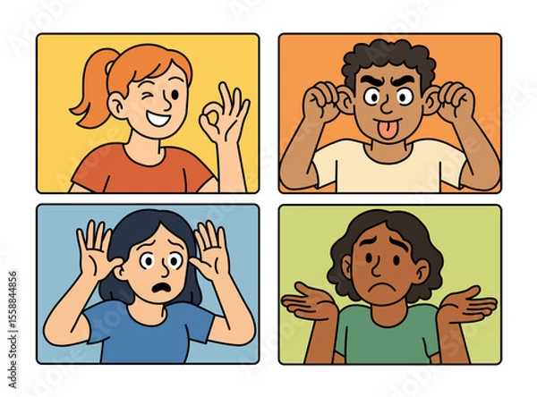 Obraz Avatar face character person icon set. Vector avatar woman happy portrait cartoon emotion people flat man icon