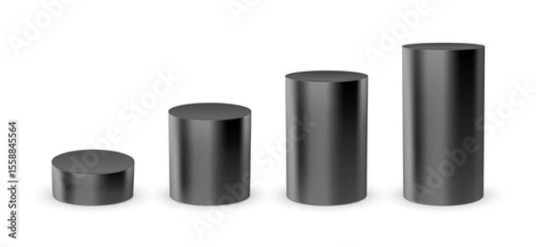 Obraz Black 3d cylinder podium pillar pedestal base. Black 3d platform isolated on white background.