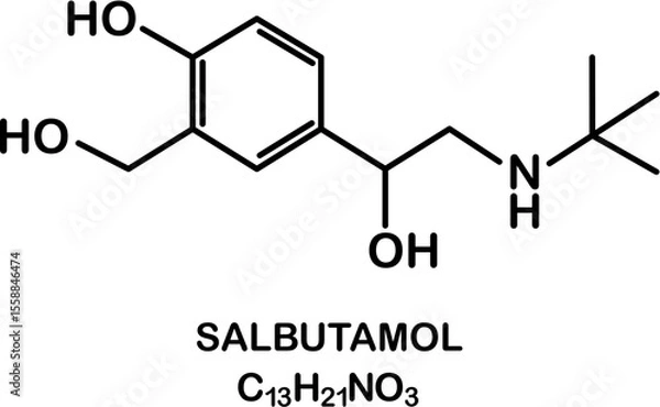 Fototapeta Chemical structure of salbutamol or albuterol. Relievers inhalers active molecule.