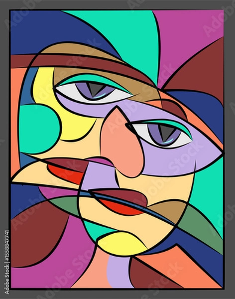 Fototapeta Colorful background, cubism art style,abstracts faces