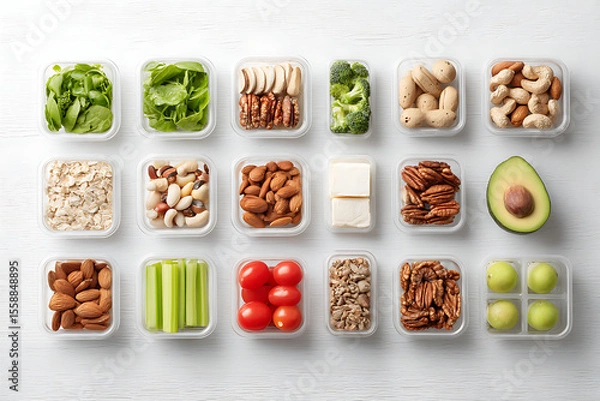 Obraz Portion Controlled Healthy Snacks in Minimal Meal Prep Layout
