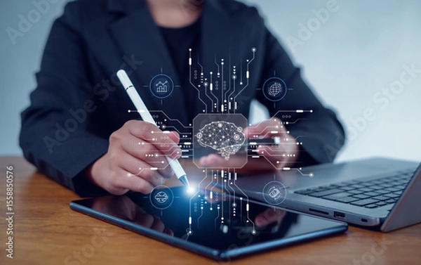 Fototapeta Idea thinking processes and psychology, thinking concept. Machine learning and artificial intelligence.Brain Nervous System concept.