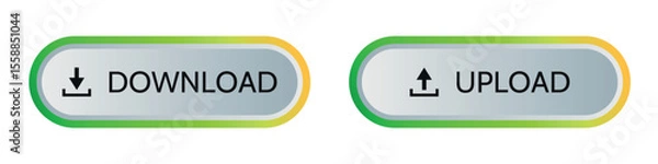 Fototapeta set of colorful upload and download button vector design with green and yellow