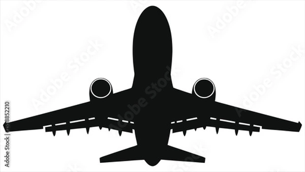 Obraz Simple Silhouette of a Commercial Airplane Taking Off/A clean, bold silhouette of a commercial jet in flight, perfect for presentations, websites, and design projects.