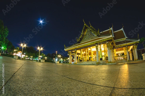 Fototapeta Mahajetsadabodin Royal Pavilion near Ratchanatda Temple located in Bangkok,Thailand taken by fish eye lens on twilight