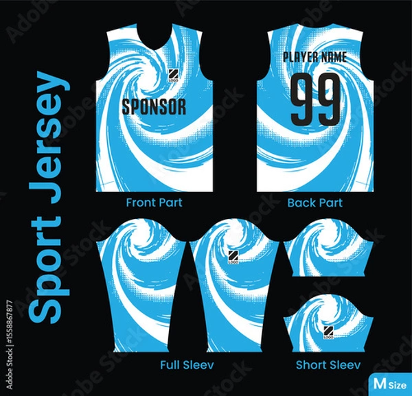 Fototapeta Jersey design template for printing and sublimation. Medium size geometric line jersey pattern template t-shirt