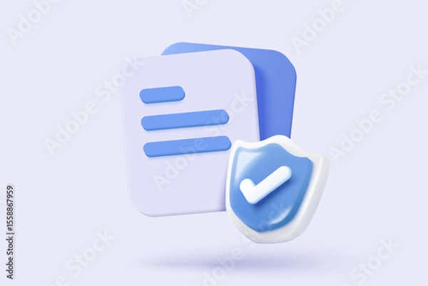 Fototapeta 3d data protection privacy icon signs and cyberspace solutions with secure digital buttons. checkmark shield password secret personal database account. 3d data file icon vector render illustration