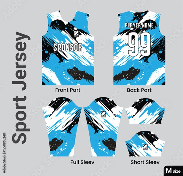 Fototapeta Jersey design template for printing and sublimation. Medium size geometric line jersey pattern template t-shirt