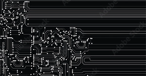 Obraz Abstract black technology background with circuit lines stock illustration. Circuit board futuristic trace processor unit texture illustration design