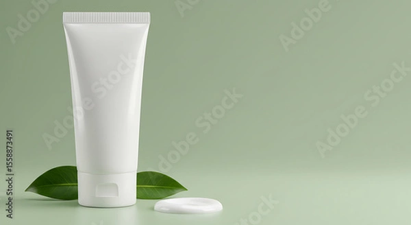 Obraz White Cosmetic Tube with Ribbed Cap and Creamy Product Displayed.