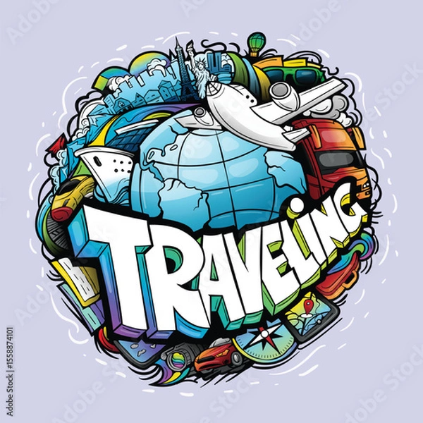 Obraz Doodle vector cartoon drawings. Traveling composition.