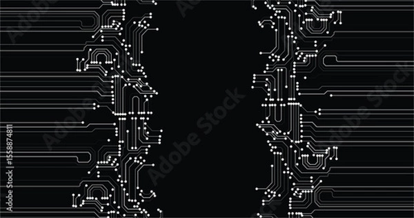 Obraz Circuit Board texture Background, seamless pattern. White circuit line technology pattern on black background vector 
