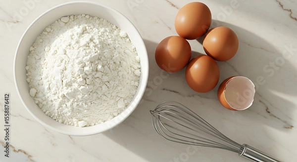 Obraz White Flour in a Bowl Textured and Ready for Baking.