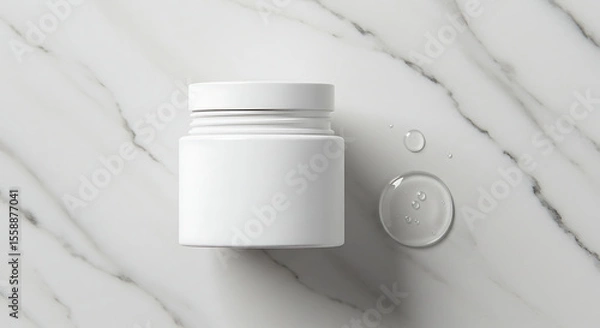 Obraz White Plastic Jar with Lid and Transparent Gel Drop.