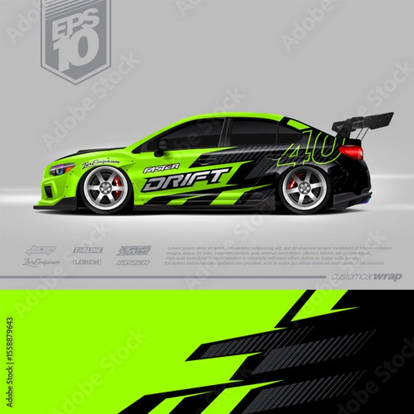 Fototapeta Racing car wrap design vector. Graphic abstract stripe racing background kit designs for wrap vehicle, race car, rally, adventure and livery. Full vector eps 10	
