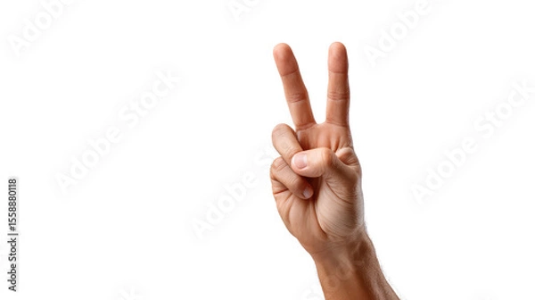Fototapeta Hand gesture of peace and victory: A close-up shot of a human hand displaying the "V" sign, a universally recognized symbol of peace and victory.