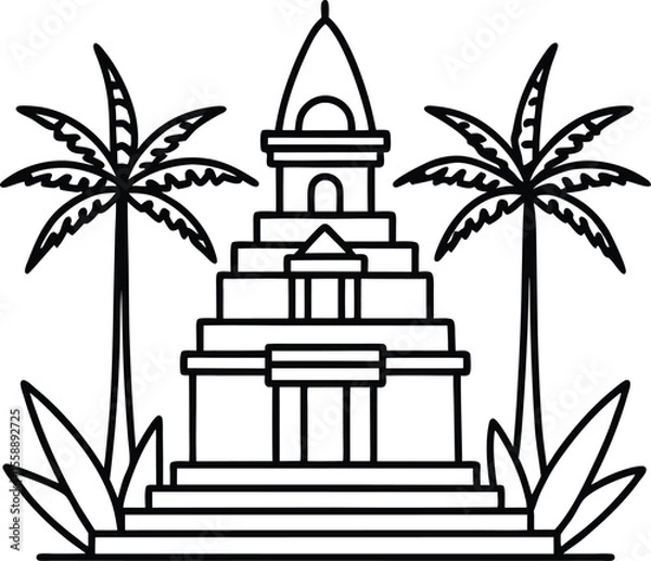 Fototapeta Buddhist Temple with Palm Trees