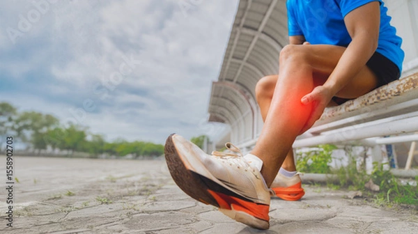 Fototapeta Leg Pain in Runner After Exercise Injury