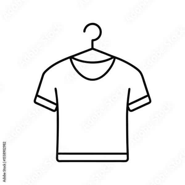 Fototapeta Simple line art icon of a t shirt hanging on a clothes hanger.