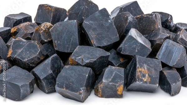 Obraz Black Obsidian Rough Stones: A Collection of Dark, Polished, and Raw Volcanic Glass