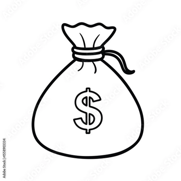Fototapeta Simple line drawing of a money bag with a dollar sign.