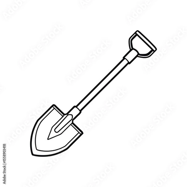 Fototapeta Simple outline drawing of a garden shovel on a white background.